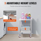 Stainless Steel Work Table 12 x 24 x 34 Inch, 700 LBS Load Capacity with 4 Wheels, 3 Adjustable Height Levels, Heavy Duty Food Prep Worktable for Commercial Kitchen Restaurant, Silver